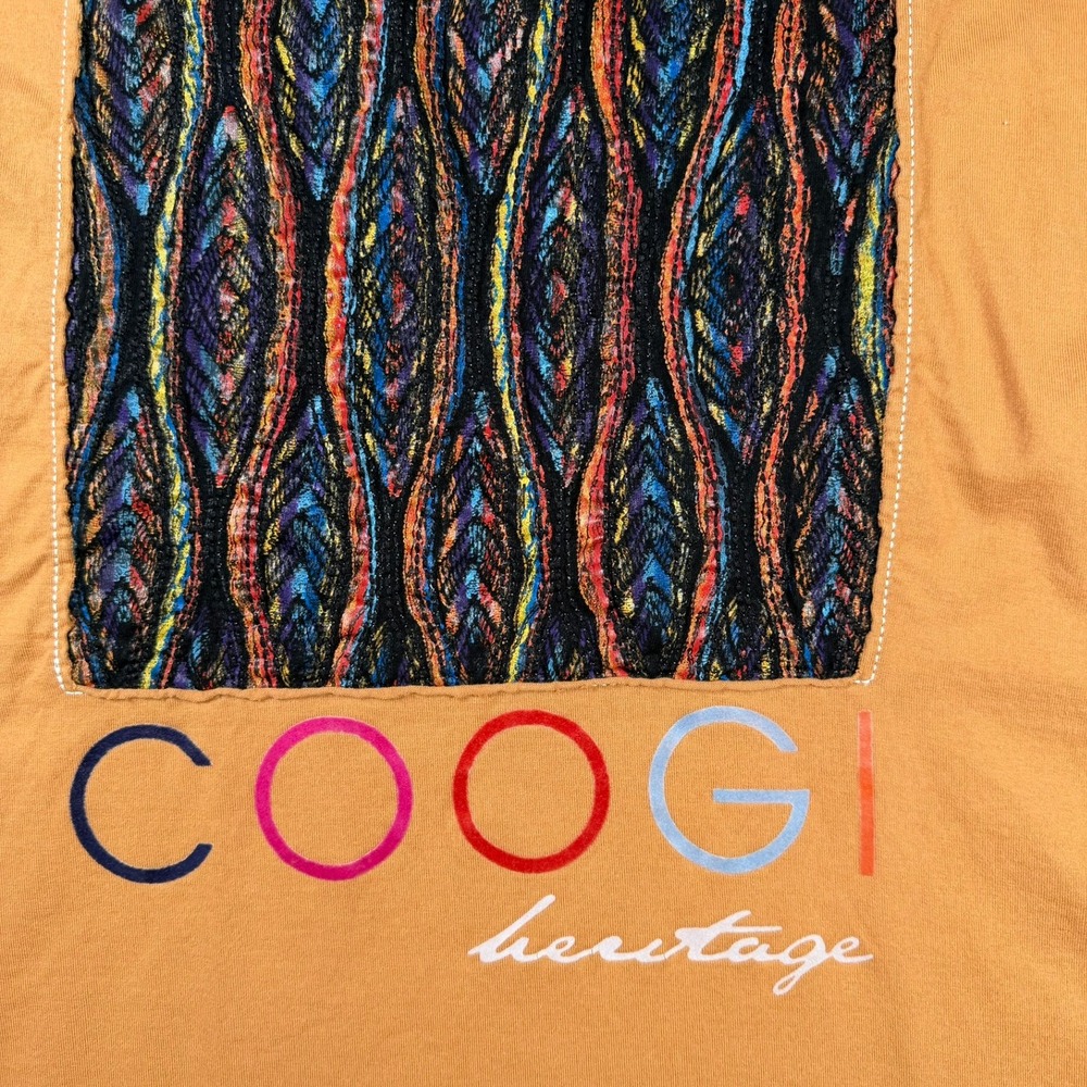 Coogi Heritage Vintage T Shirt Mens XXXL Mustard Yellow Knit Graphic SS Tee - Picture 5 of 12